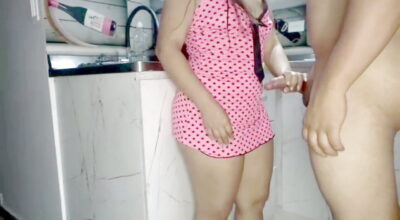 Stepmom is surprised by her stepson and sticks her big cock in the kitchen